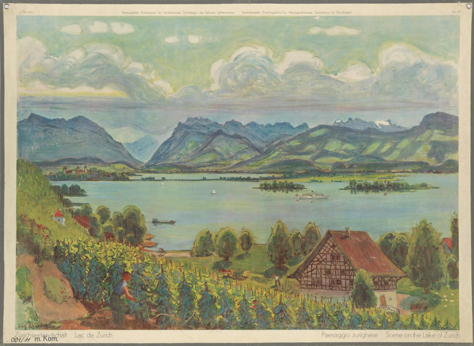 Ein Schulwandbild der Zürichseelandschaft von Fritz Zbinden (1955)